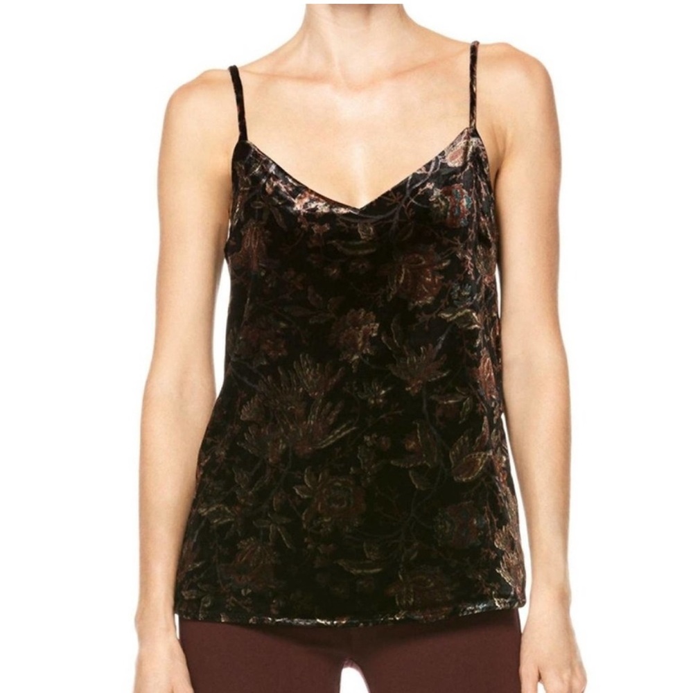 Paige Cicely Black Golden Sky Floral Velvet Cami Sz medium Adjustable Straps